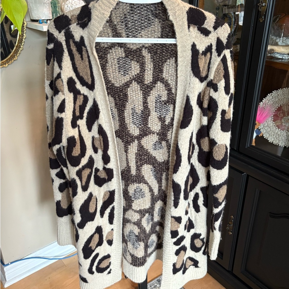 Leopard Print Open Front Cardigan Sweater